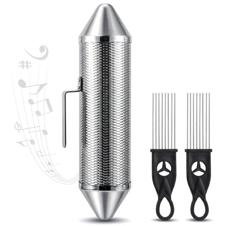 SOUJOY Guiro-Instrument, Edelstahl-Guiro-Shaker mit 2 Schabern, 38,1 x 7,6 cm, lateinisches Percussi