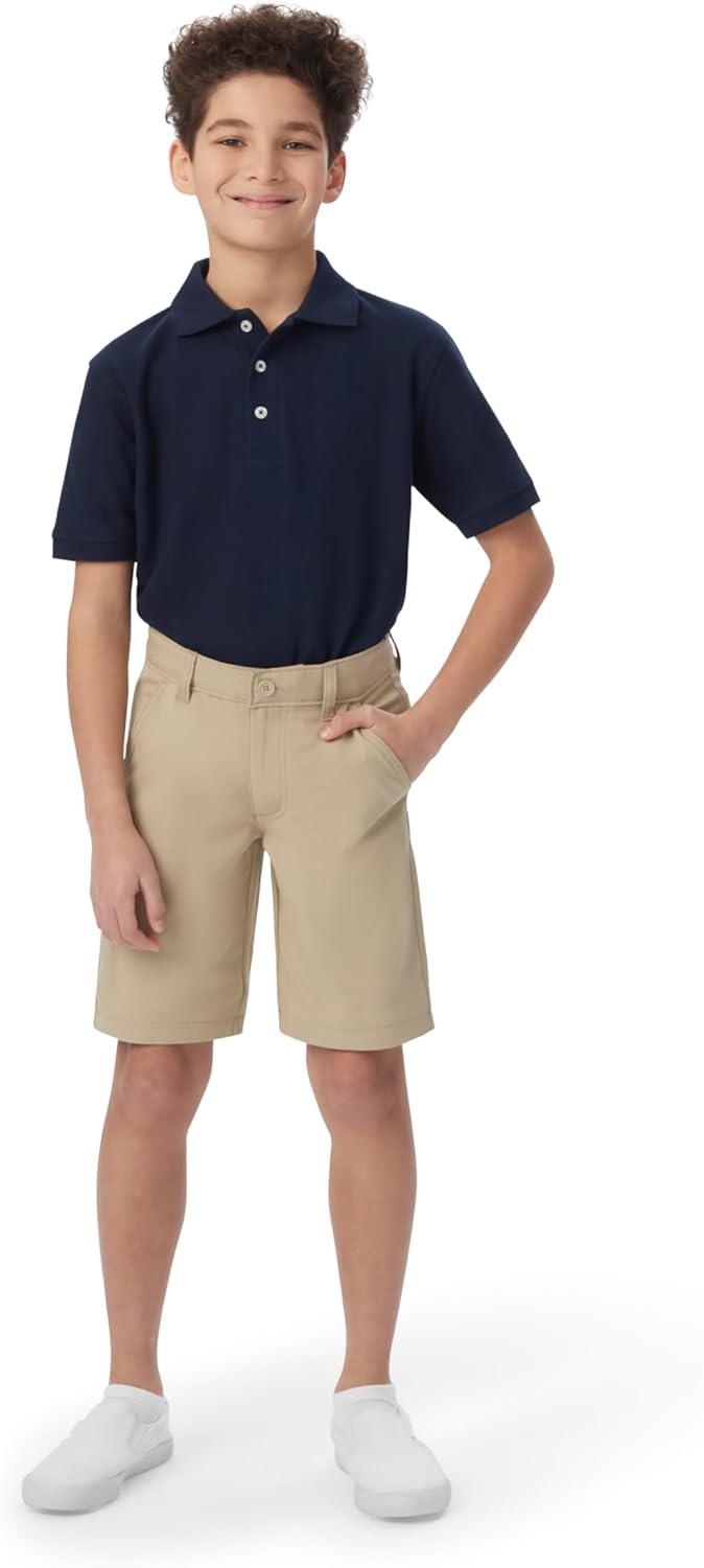 French Toast Boys' Little Flat Front Performance Stretch Short, Khaki, 4