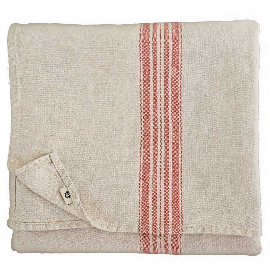 Linen &amp; Cotton Luxus Vintage Shabby Chic Rustikal Tischdecke Provence - 100% Leinen, Beige Natur Rot