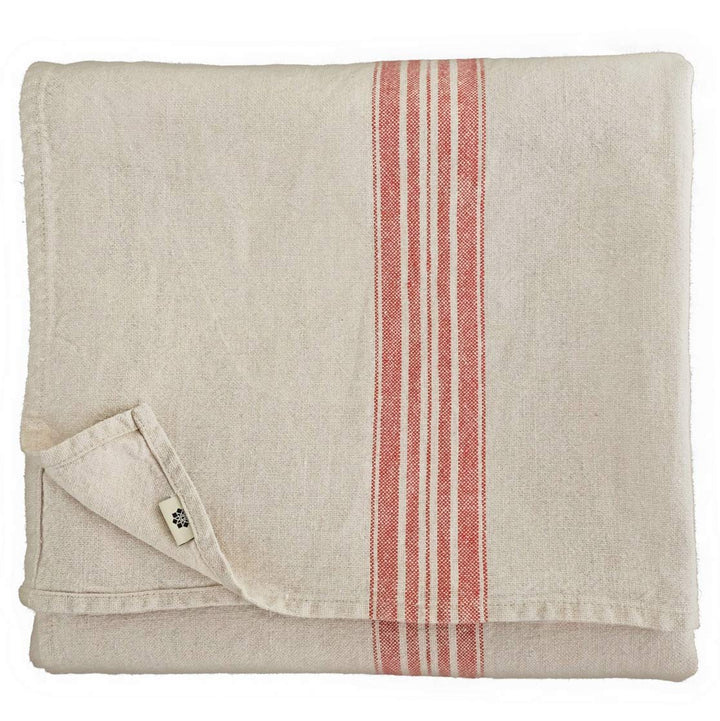 Linen &amp; Cotton Luxus Vintage Shabby Chic Rustikal Tischdecke Provence - 100% Leinen, Beige Natur Rot