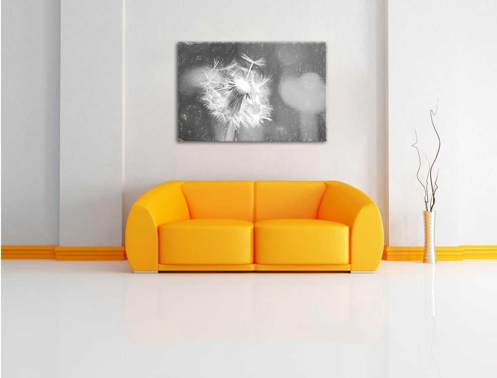 Pixxprint Schöner weisser Löwenzahn Kunst Kohle Effekt, Format: 100x70 auf Leinwand, XXL riesige Bil