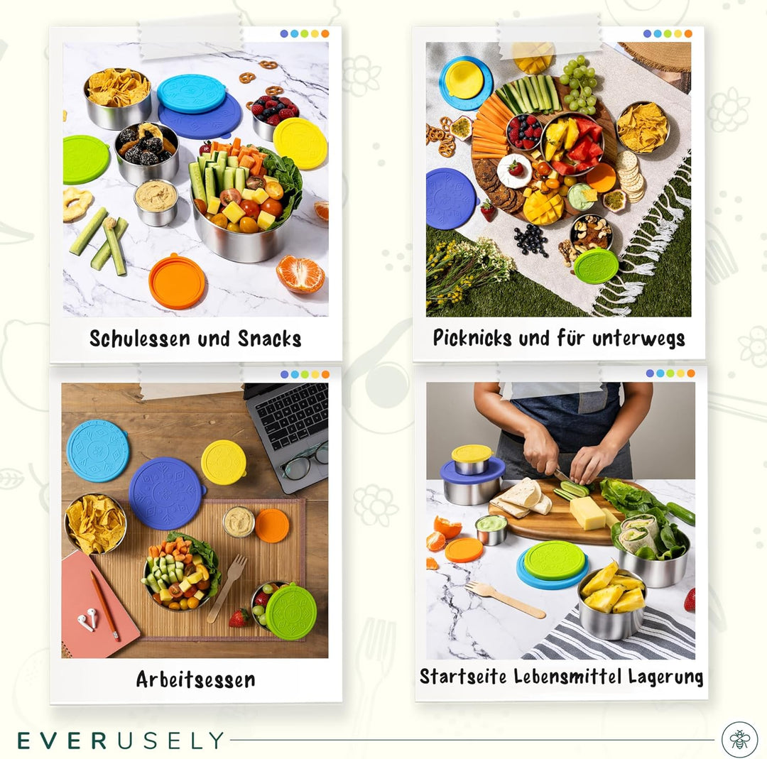 Everusely - Edelstahlbehälter mit Deckel - 5er-Set, Sommerkollektion - Auslaufsichere Edelstahl-Lebe