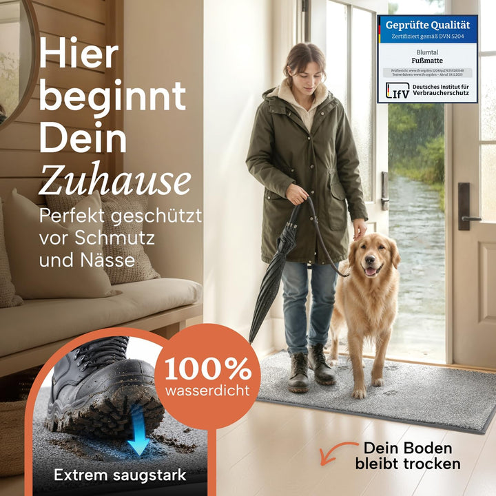Blumtal Fussmatte 60x90 cm - Mikrofaser schmutzfangmatte 60x90 mit wasserdichter TPR-Rückseite - rut