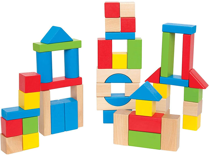 Hape Bunte Holzbausteine für Kinder Holzbausteine-Set zum Stapeln Lernspielzeug für Kleinkinder, 50