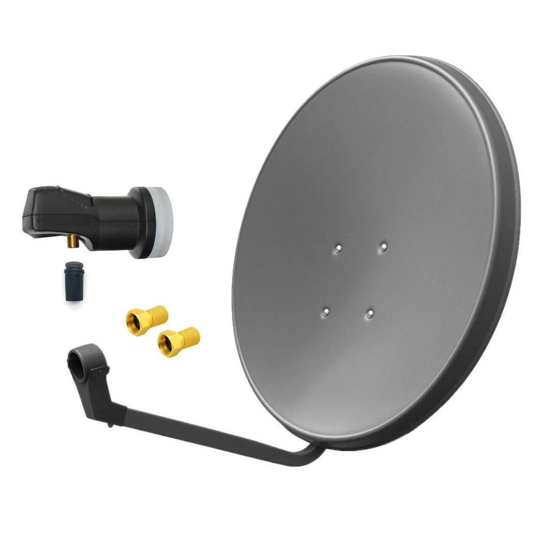 ARLI 60 cm HD Sat Anlage Digital Single LNB + 2 F-Stecker 1 Teilnehmer Antenne Set UHD 4K FullHD, +