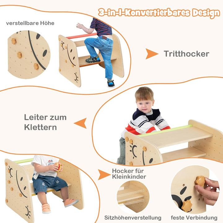 COSTWAY Kletterdreieck mit Rutsche, 6 in 1 Klettergerüst Indoor, inkl. höhenverstellbarem Tritthocke