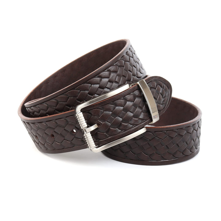 Anthoni Crown Jeansgürtel, Unisex, Dunkelbfraun, Vollnarbenleder, Flechtgürtel- Prägung, Breite 40 m