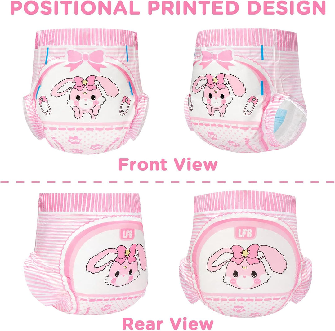 LittleForBig 5500-5800 ml Erwachsenen Gedruckten Windeln 10 Stück - Baby Usagi (L) L Rosa, L Rosa