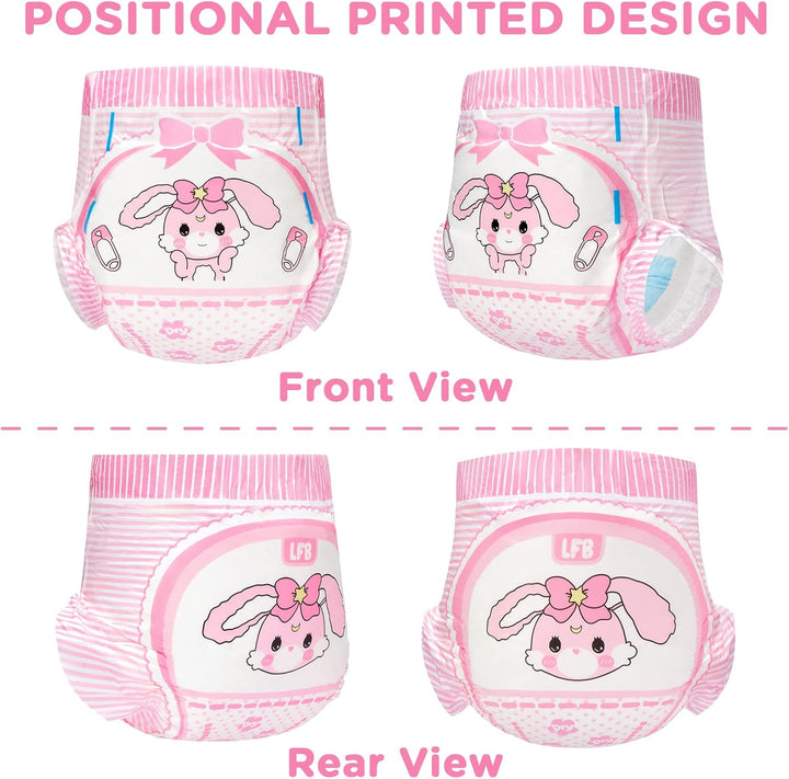 LittleForBig 5500-5800 ml Erwachsenen Gedruckten Windeln 10 Stück - Baby Usagi (L) L Rosa, L Rosa