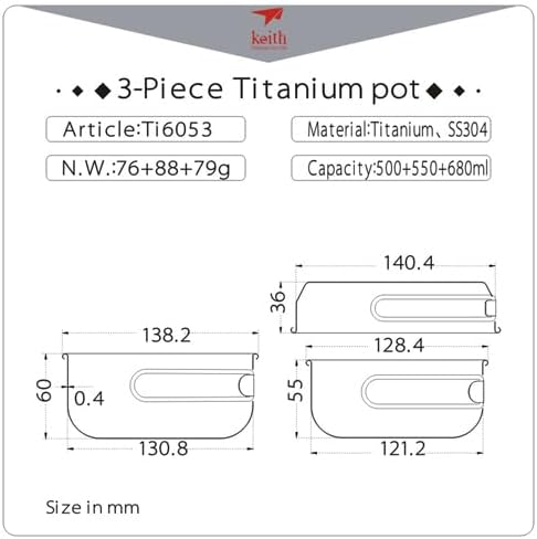 Keith Ti6053 Topf- und Pfannen-Set, Titan