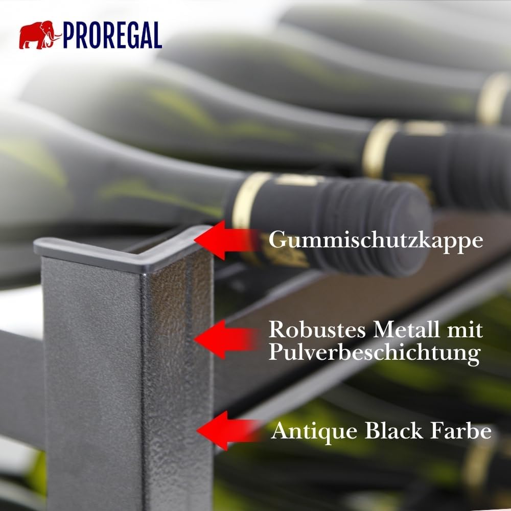 PROREGAL Weinregal Toskana, HxBxT 75x60x30 cm, 30 Flaschen auf 5 Ebenen, Schwarz, Wein Metallregal,