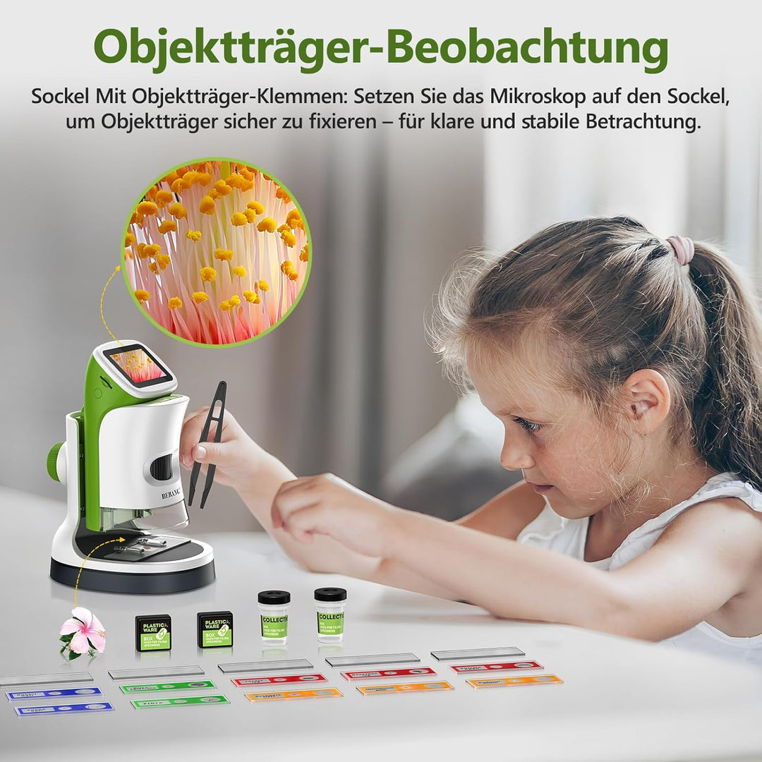 Mini-Handmikroskop für Kinder mit Ständer, 5,1 cm (2 Zoll), 4K-Bildschirm, 1000-fache digitale Tasch