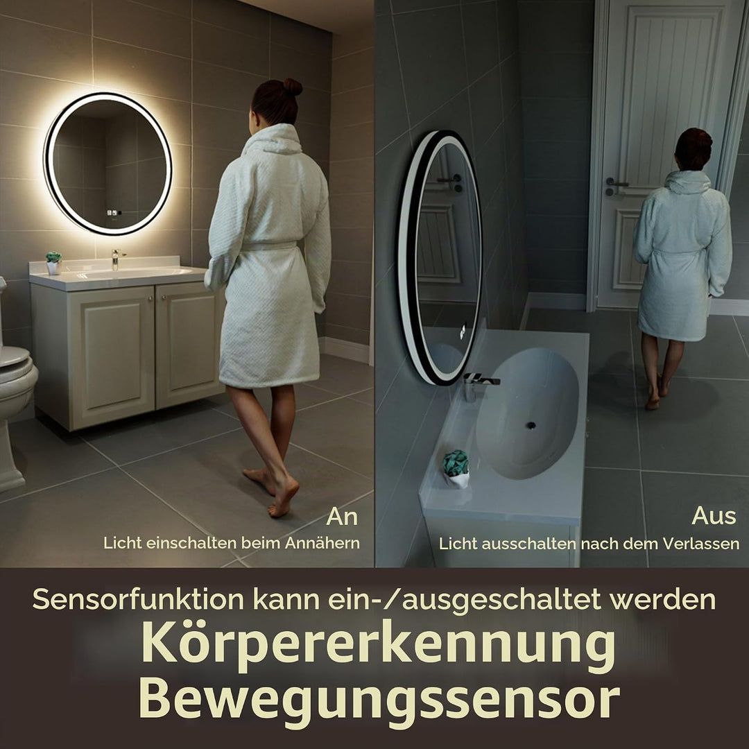 GANPE LED Sensor Spiegel, Runder menschlicher Körper Induktion Kosmetikspiegel, Beleuchtet Dimmbar A