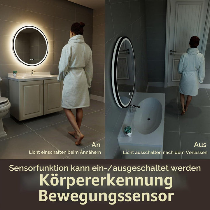 GANPE LED Sensor Spiegel, Runder menschlicher Körper Induktion Kosmetikspiegel, Beleuchtet Dimmbar A