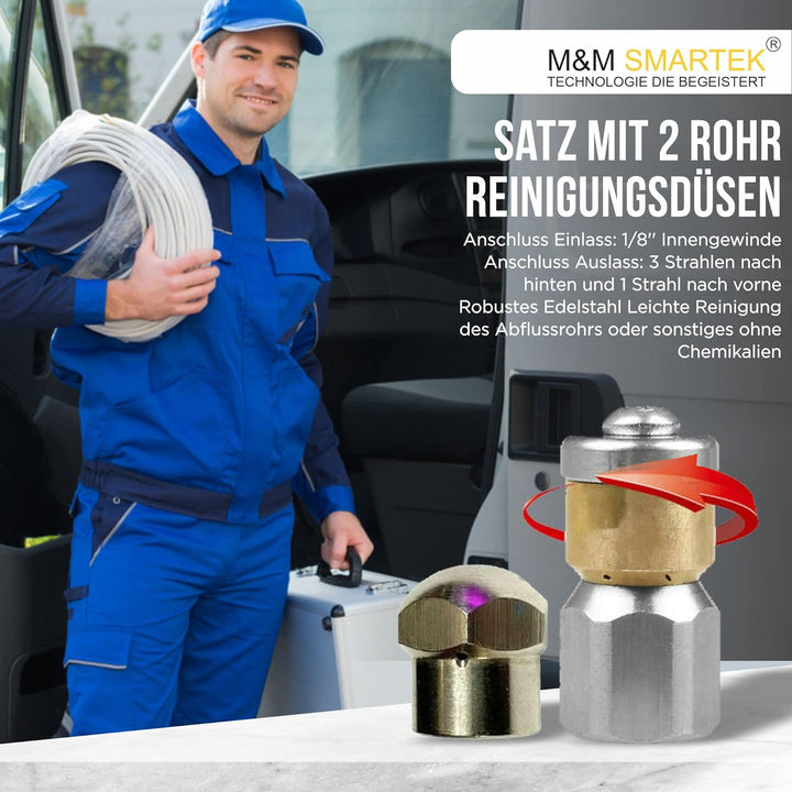 SET Rohrreinigungsdüse 2 Stück 1/8" starr rotierend für Rohrreinigungsschlauch für Kärcher WAP Alto