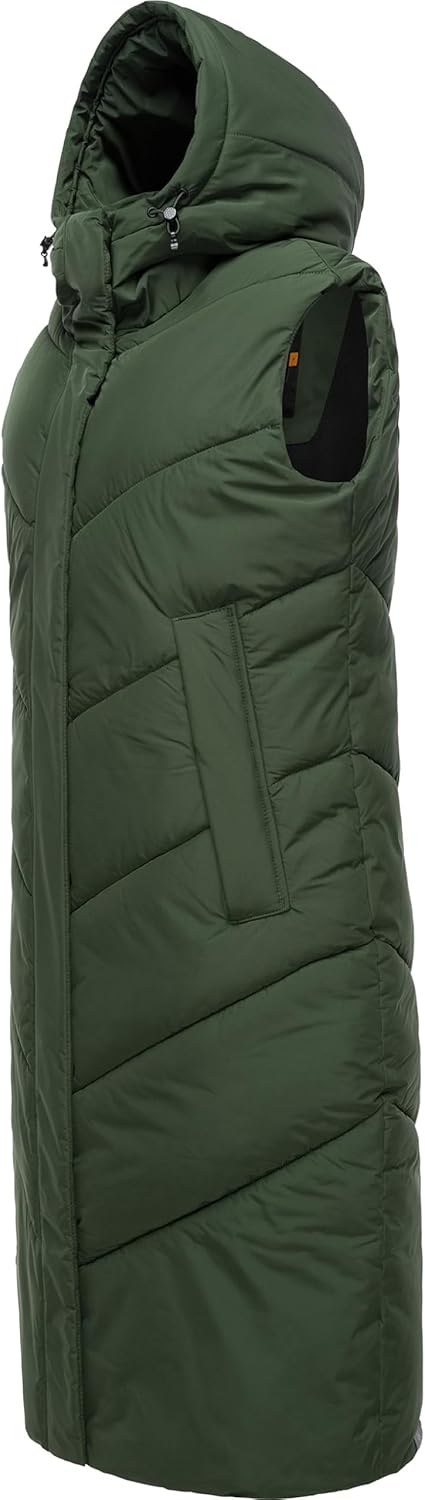 Ragwear Damen warme wasserdichte Winter Steppweste mit Kapuze Suminka Vest XS-6XL XS Dark Olive, XS