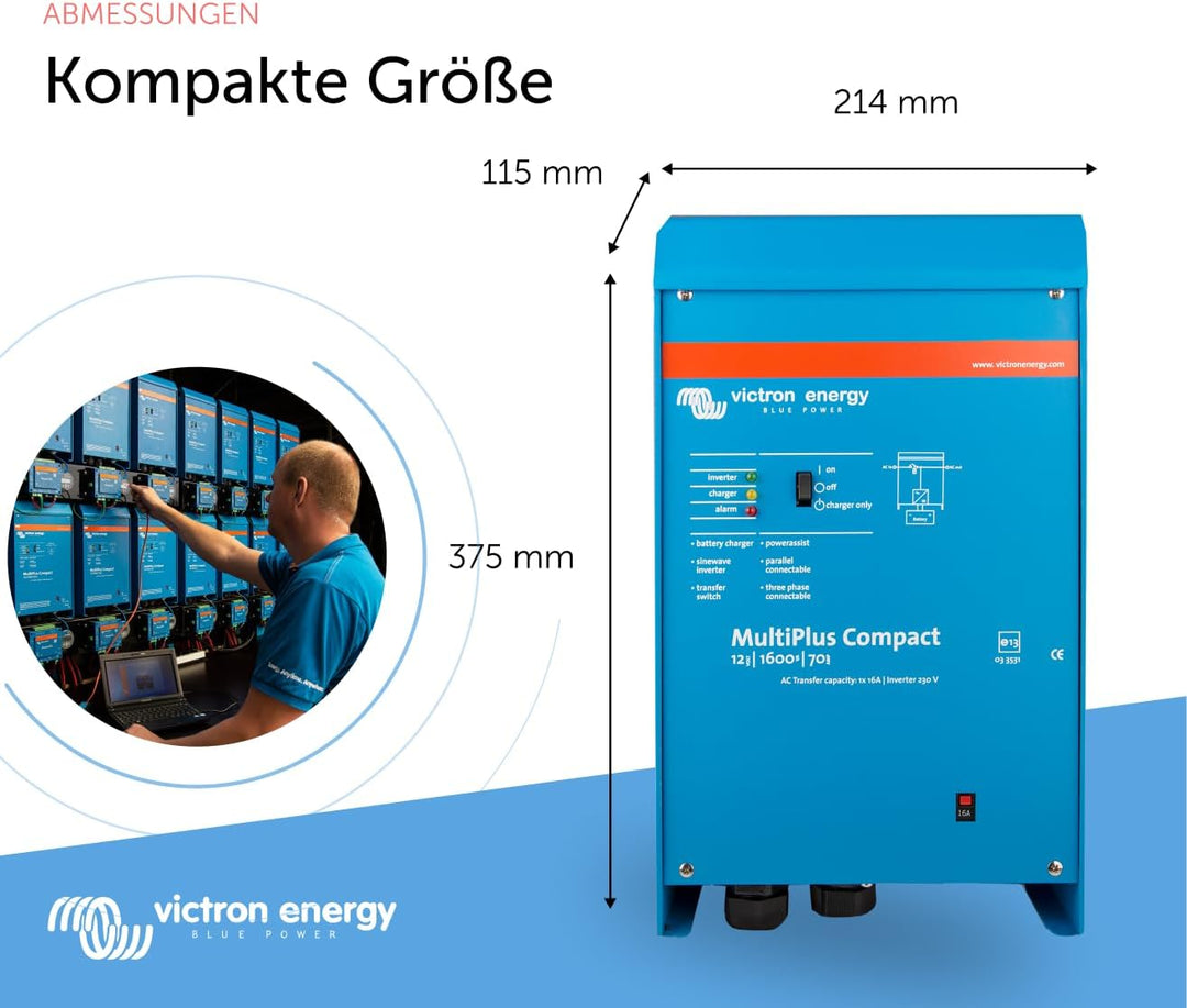 Victron Energy MultiPlus 1600VA 12-Volt 230V Reiner Sinus Wechselrichter 70 Amp Batterie Ladegerät,