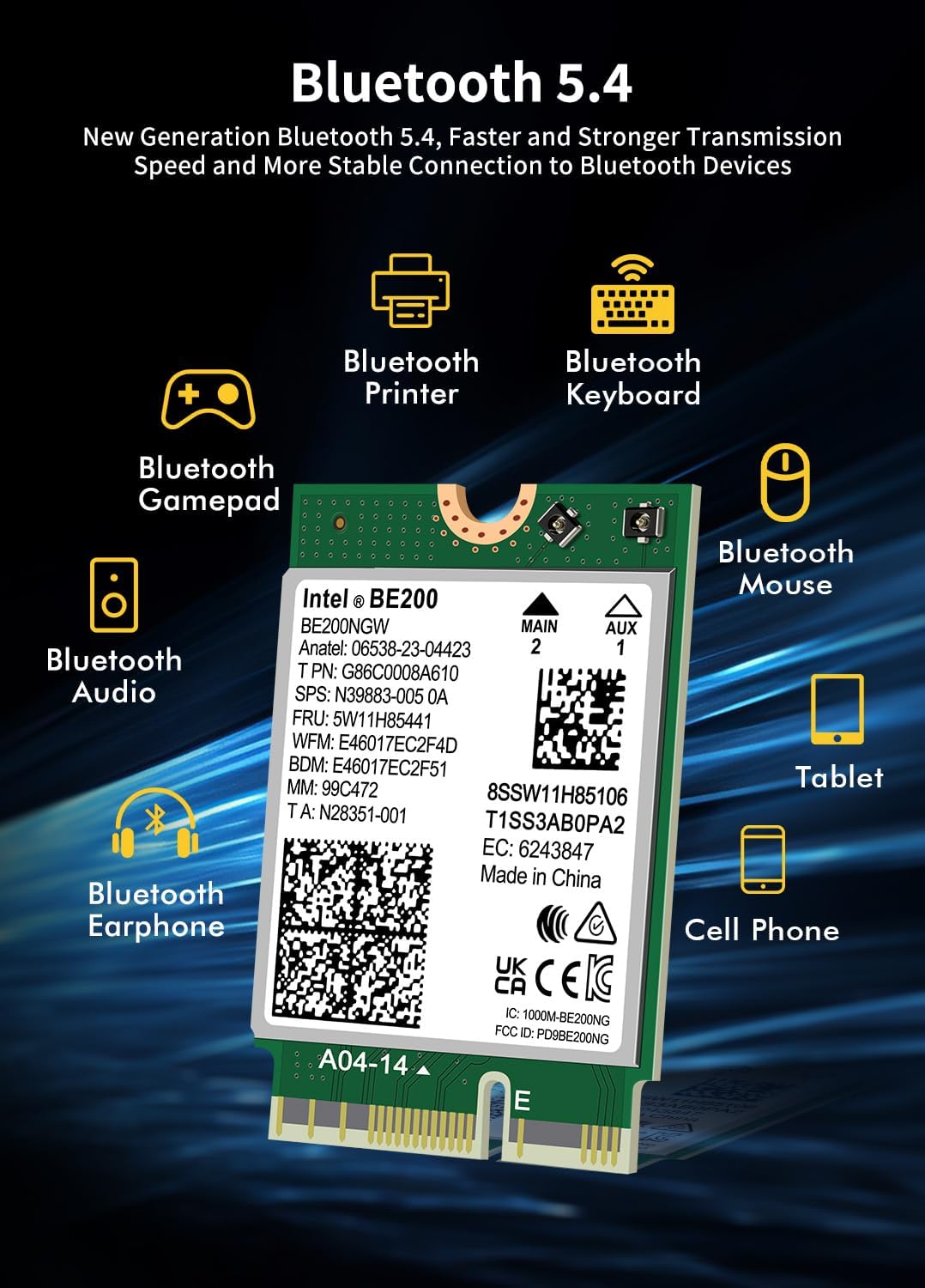 NICGIGA WiFi 7 Wireless Card Intel BE200 NGW, Bluetooth 5.4, 5800Mbps M.2/NGFF Network Support Windo