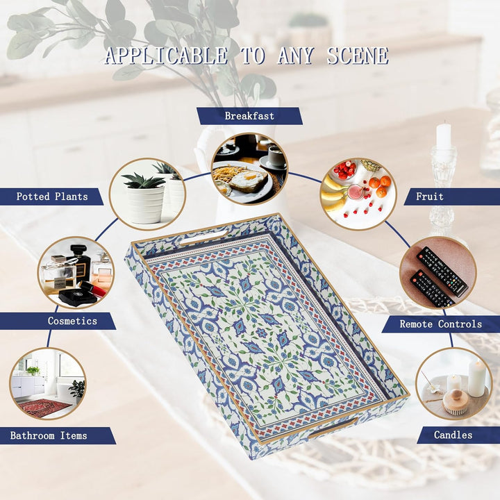 Serviertablett, Tablett mit Griff Boho Deko Rechteckig Kaffeetablett, Bruchsicher Gross Tablett für