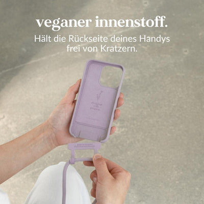 Woodcessories - Nachhaltige Handykette abnehmbar kompatibel mit iPhone 13 Pro Hülle mit Band lila -