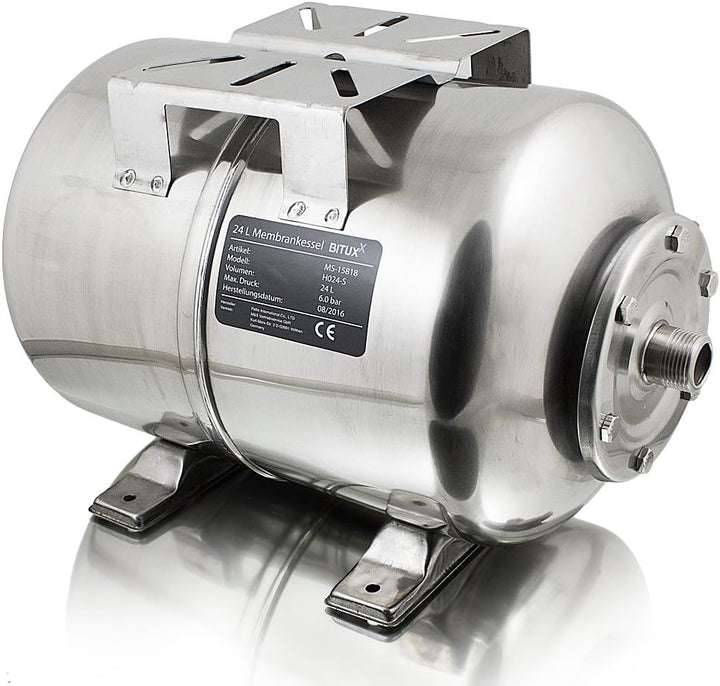 BITUXX® Edelstahl Membrankessel 24L Druckkessel Hauswasserwerk Kessel inkl Membran 1 Zoll Anschluss