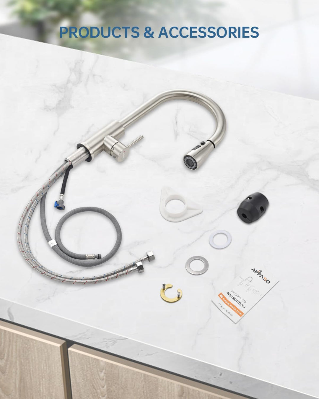 APPASO Wasserhahn Küche, Hochdruck Küchenarmatur mit Brause, Mischbatterie Küche mit 3 Strahlarten,