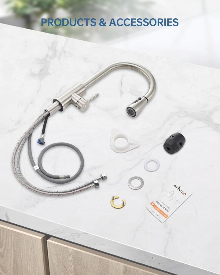 APPASO Wasserhahn Küche, Hochdruck Küchenarmatur mit Brause, Mischbatterie Küche mit 3 Strahlarten,