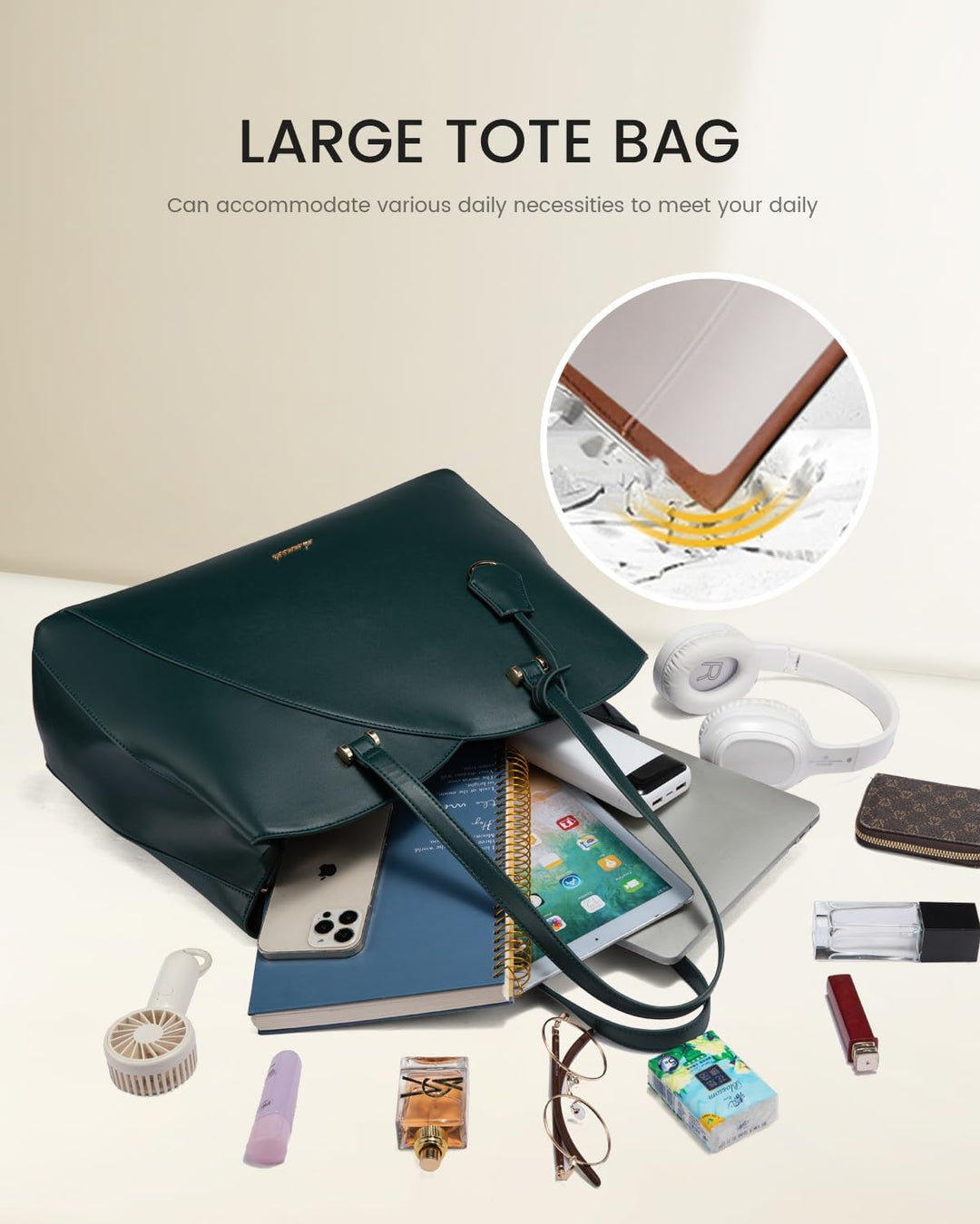 LOVEVOOK Shopper Damen Gross, 15,6 Zoll Laptoptasche Handtasche Arbeitstasche Bürotasche, PU Leder H