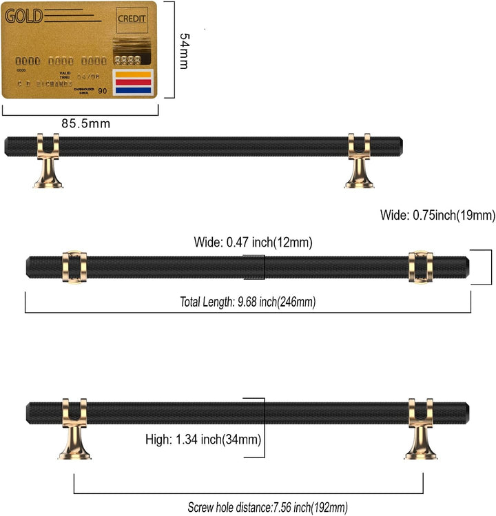 Amerdeco 10 Stück Möbelgriffe Schwarz 192mm Lochabstand Schubladen Griffe für gold Küchenschränke Sc