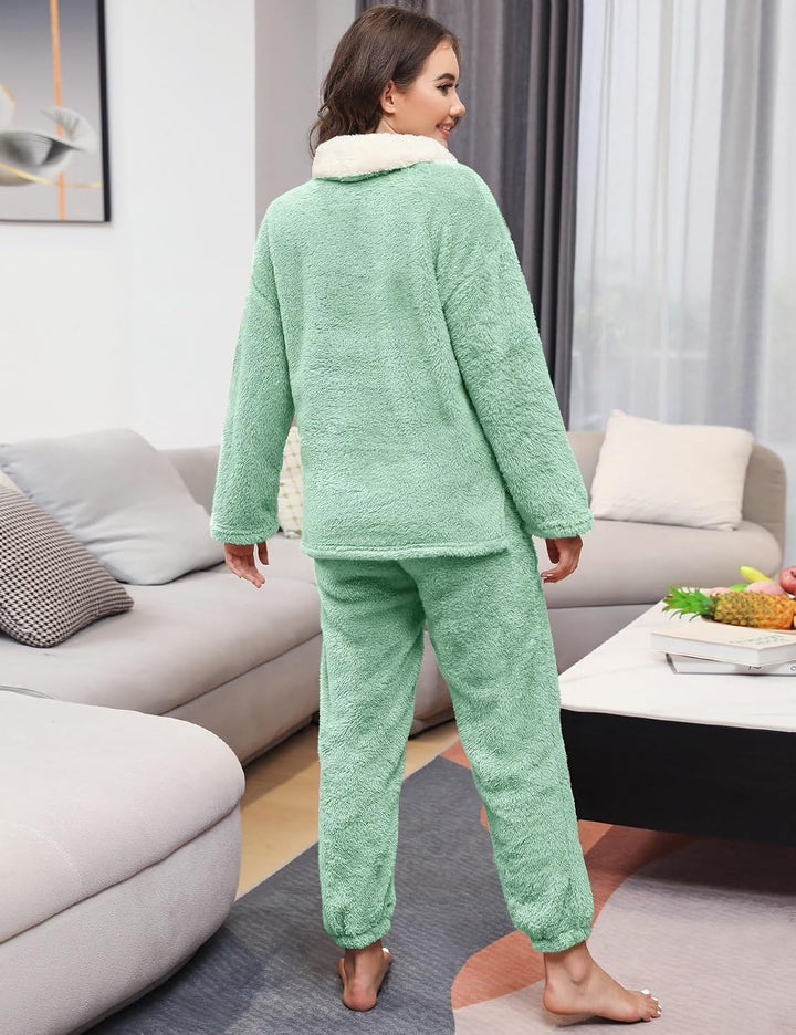 Niwicee Schlafanzug Damen Lang Pyjama Damen 2-Set, Hausanzug Damen Kuschelig Weich Nachtwäsche Sleep