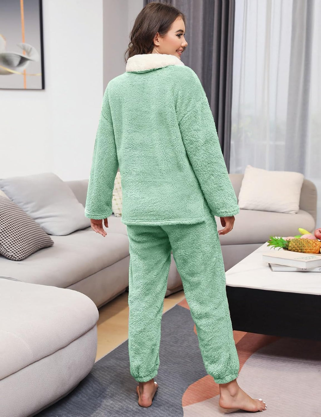 Niwicee Schlafanzug Damen Lang Pyjama Damen 2-Set, Hausanzug Damen Kuschelig Weich Nachtwäsche Sleep