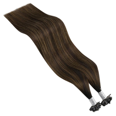 YoungSee Bonding Extensions Echthaar Braun Ombre 40cm Keratin Bondings Echthaar Dunkelbraun und Mitt