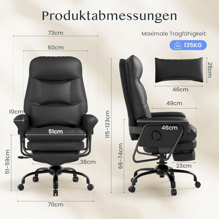 FLEXISPOT Luno Chefsessel Ergonomischer Bürostuhl mit Fussstütze | 160° Liegefunktion, Katzenkratzfe