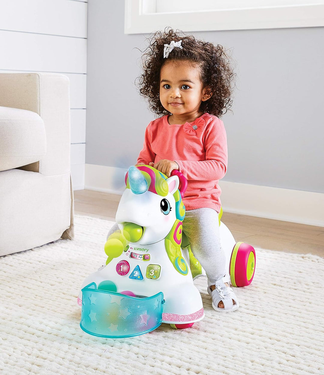 INFANTINO - Interactive Unicorn Carrier/Walker - with 5 Balls - 3 Sounds and Light Modes - Multicolo