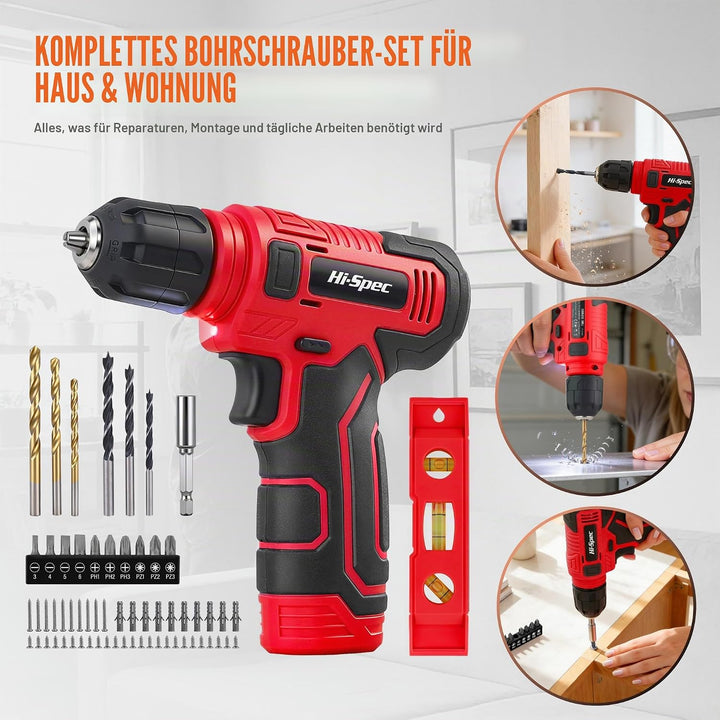 Hi-Spec 8V USB Akku-Bohrschrauber-Set mit Bohrerbits, Kabelloser &amp; Wiederaufladbarer Elektroschraube