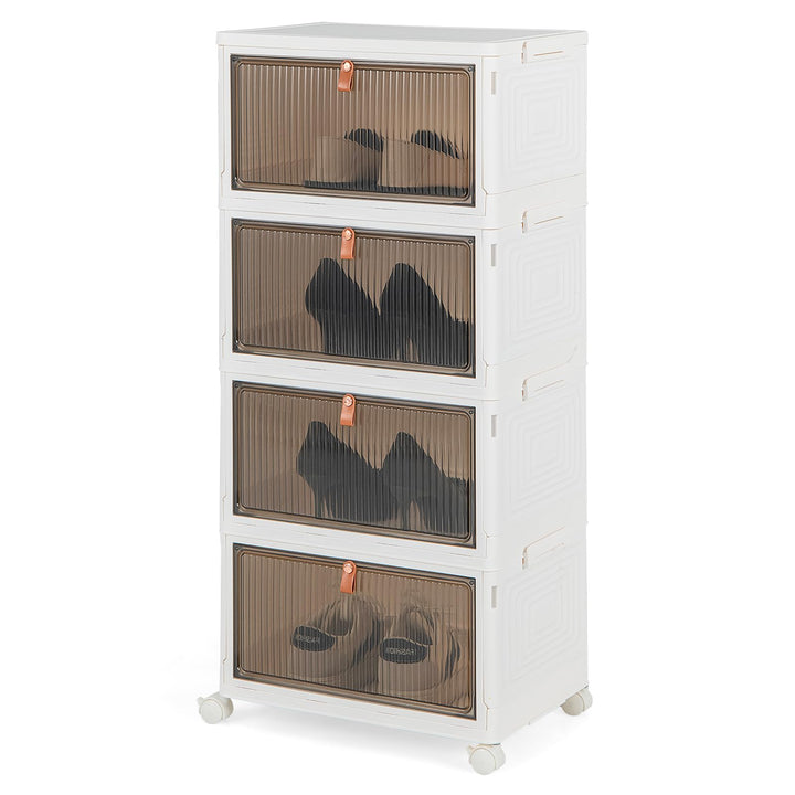 GOPLUS Aufbewahrungsbox mit Deckel, Stapelbare Ordnungsbox mit Türen, Transparent Klappbox mit Rolle