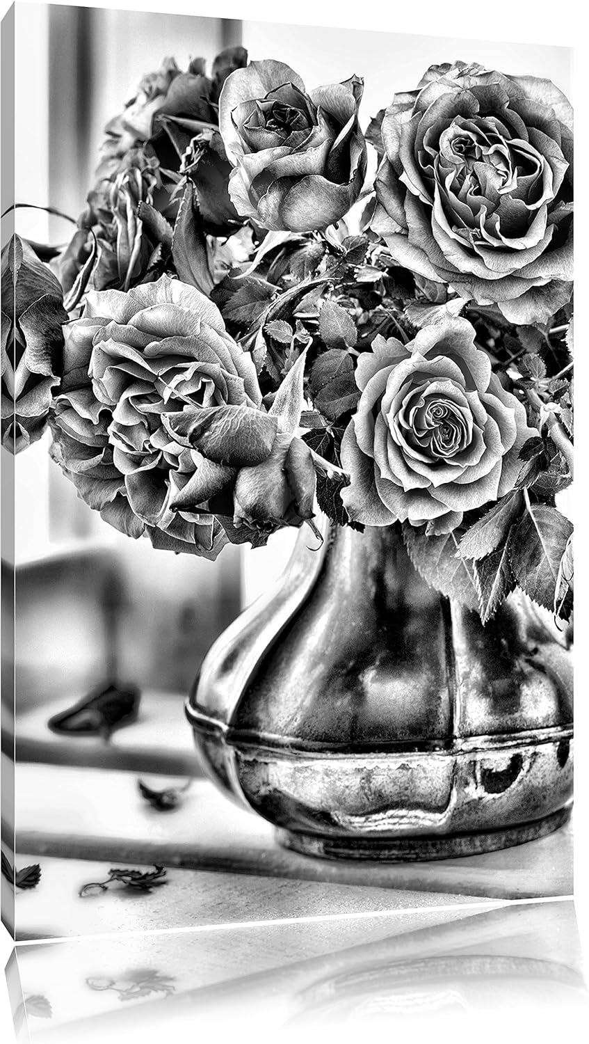 Monocrome, Rosenstrauss , Format: 100x70 auf Leinwand, XXL riesige Bilder fertig gerahmt mit Keilrah