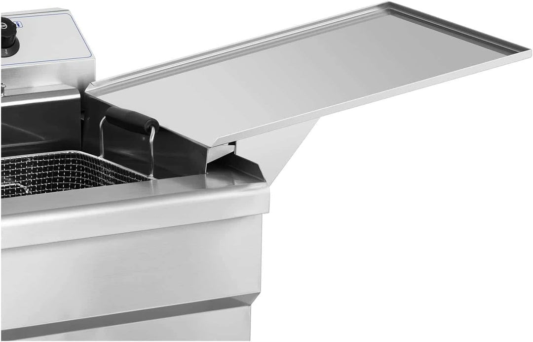 Royal Catering Fettbackgerät Edelstahl mit Ablage 30 L 9000 W 60-200 °C Kaltzone Fettablaufhahn Abde