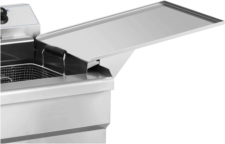Royal Catering Fettbackgerät Edelstahl mit Ablage 30 L 9000 W 60-200 °C Kaltzone Fettablaufhahn Abde