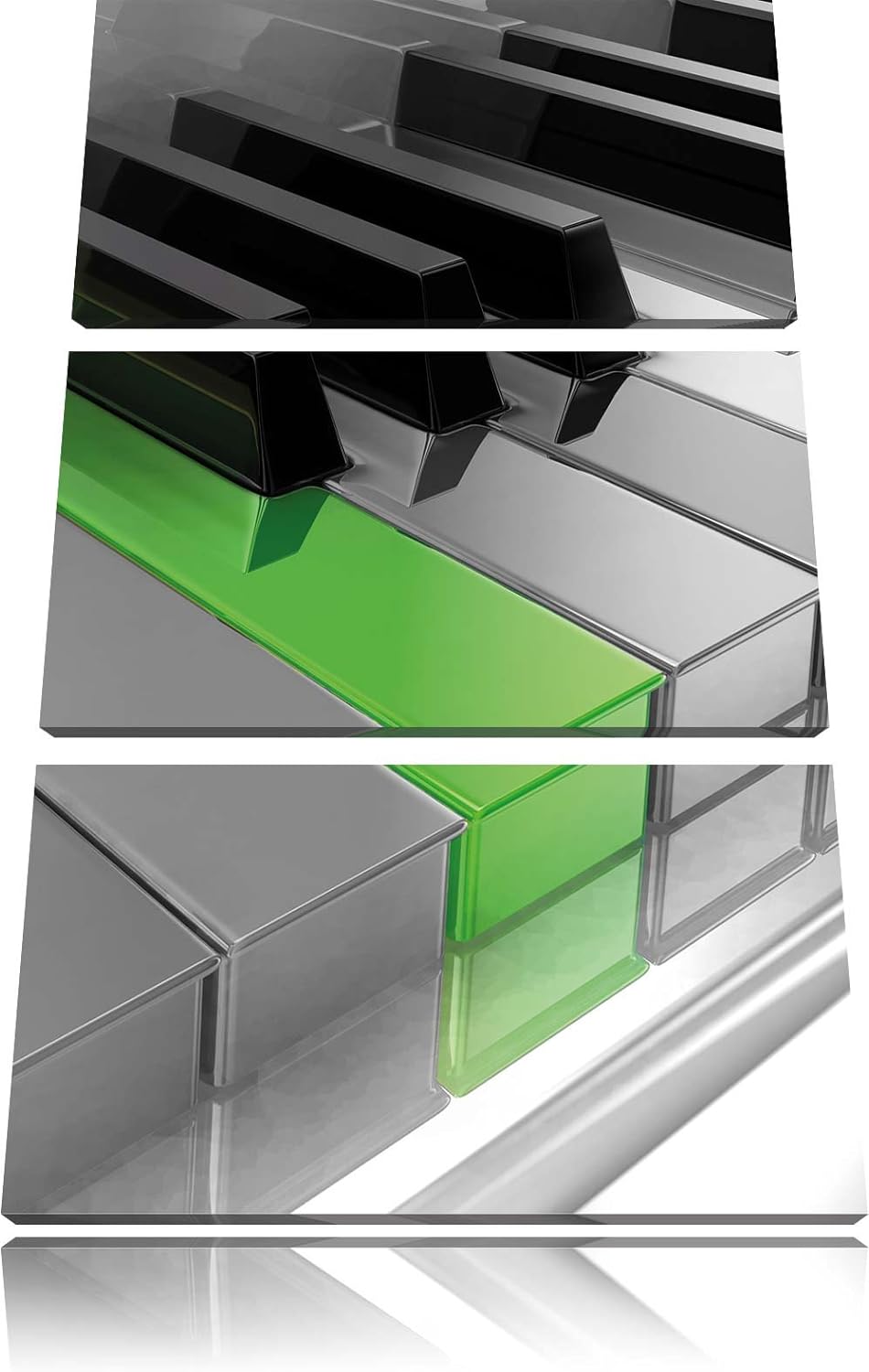 Piano Green Klaviertasten schwarz/weiss 3-Teiler Leinwandbild 120x80 Bild auf Leinwand