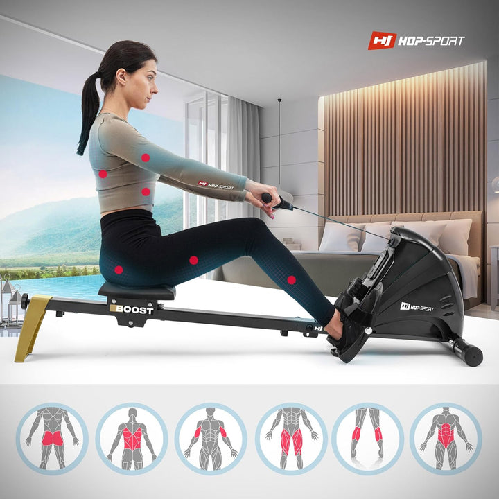 Hop-Sport Rudergerät Boost, Magnetbremssystem, LCD Display, 10 Widerstandsstufen, Klappbar, Cardioge