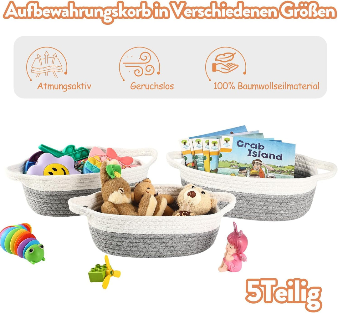 5 Stück Aufbewahrungskorb Geflochtenem Baumwollseil Geflochtener Korb mit Griff für Die Aufbewahrung