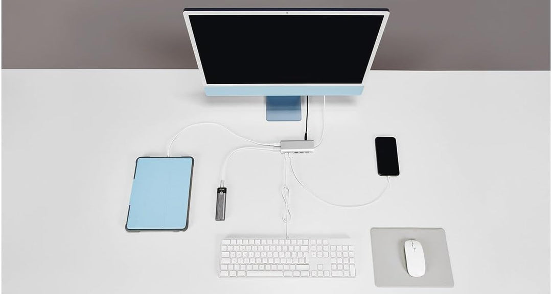 LMP Hub USB-A (4) und LMP (3) Hub mit 7 Ports Ladefunktion (BC1.2) externes Netzteil (36W) Spacegrau