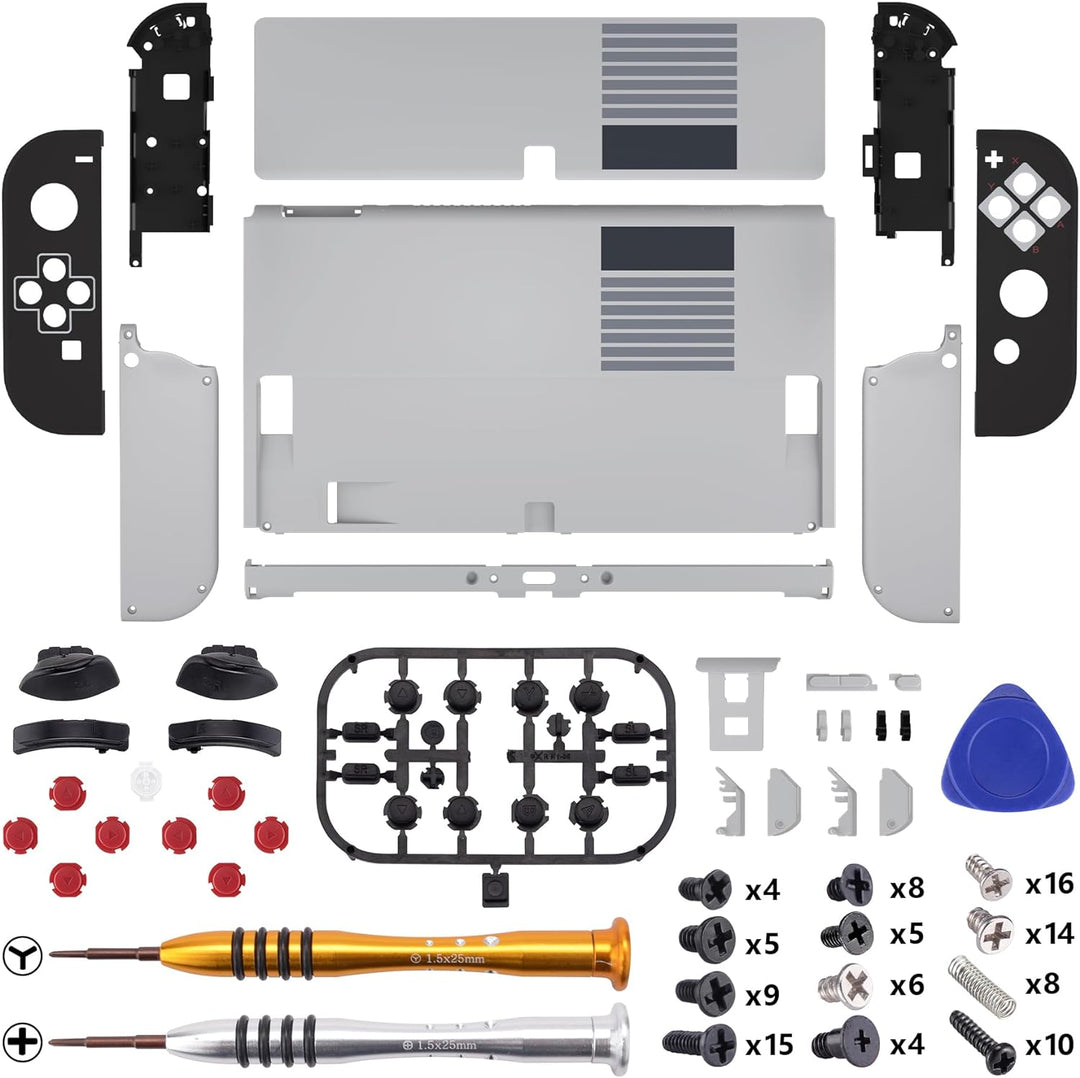 eXtremeRate Full Hülle für Nintendo Switch OLED, DIY-Ersatz Konsole case & Kickstand, NS Joycon Gehä
