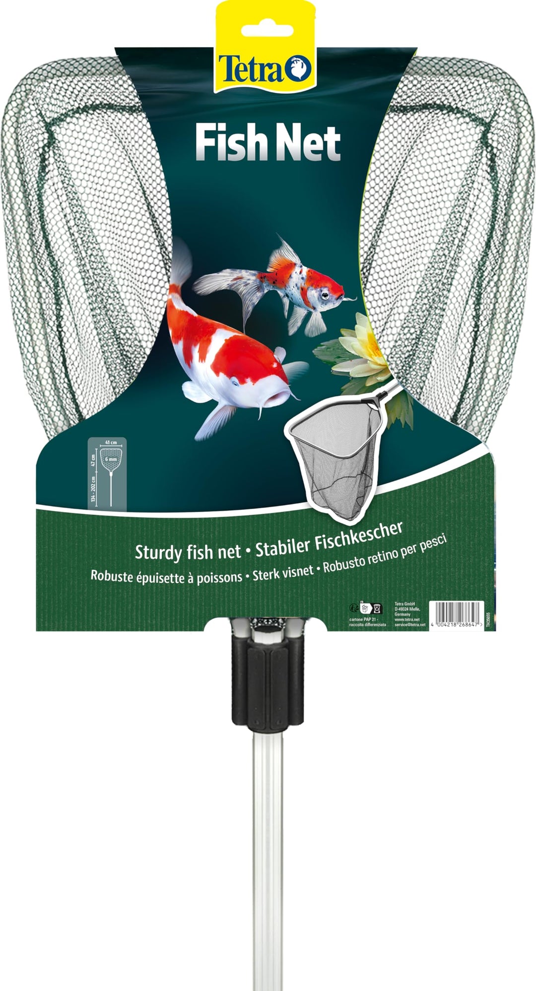 Tetra Pond Fish Net stabiler Fischkescher, Teich-Kescher mit Teleskopstiel für den sicheren Fang von