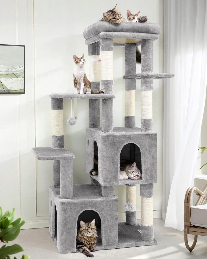 Globlazer Kratzbaum für 3-5 Grosse Katzen 156 cm mit 2 Extragross Katzenhaus 45 * 40 * 35CM, Grosse