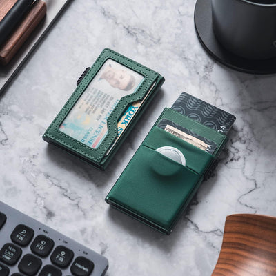 VULKIT Kreditkartenetui mit EDC-Fächern und Ausweisfenster, RFID-blockierende Pop Up Karten Geldbörs