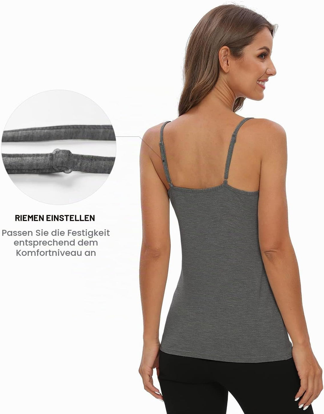 Ymmchy Damen Tanktop mit Spitzen Unterhemd Spaghettiträger Basic Top V-Ausschnitt Verstellbare Träge
