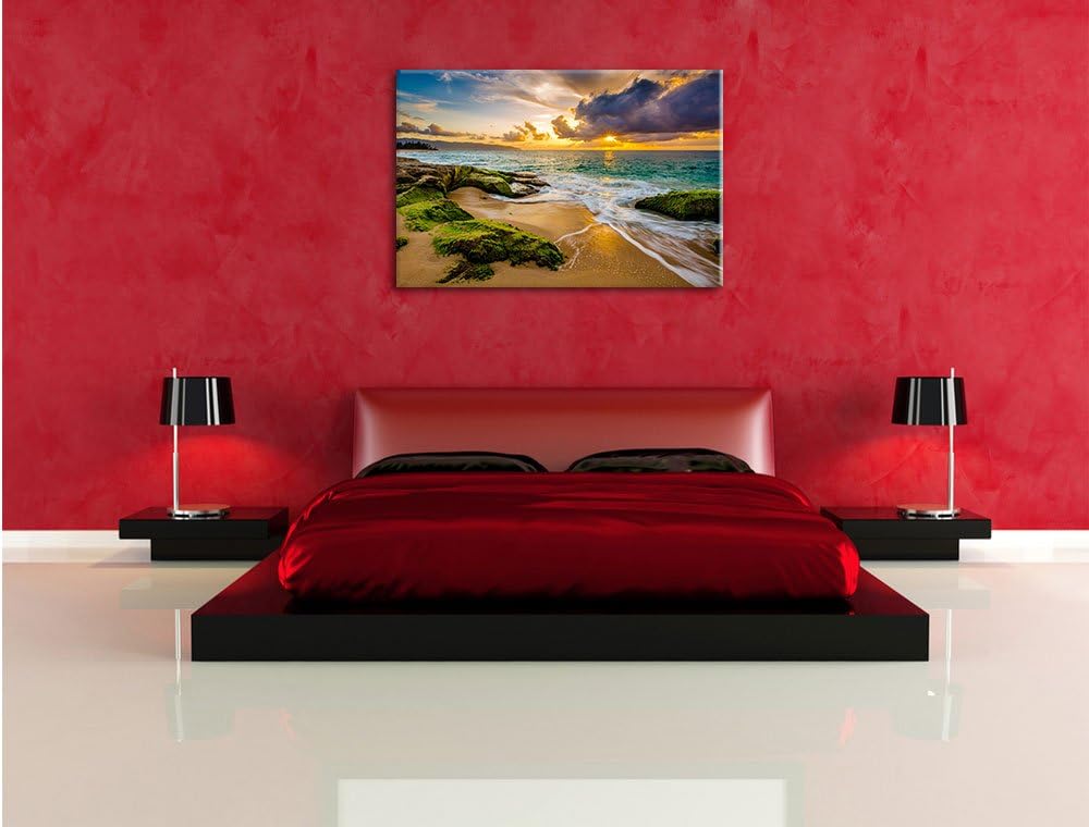 Sonnuntergang auf Hawaii, Format: 100x70 auf Leinwand, XXL riesige Bilder fertig gerahmt mit Keilrah