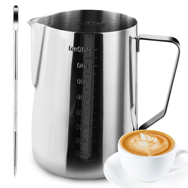 Milchkännchen, 900 ml, Edelstahl, Silber, Modern, Schablonierte Graduierung, Perfekt für Barista, Ca
